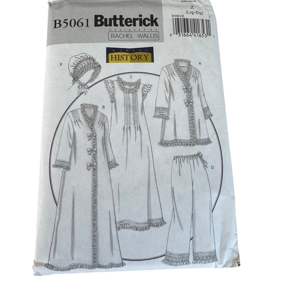 Butterick Historical Sewing Pattern B5061 Robe Nightgown Pants Hat Size L XL